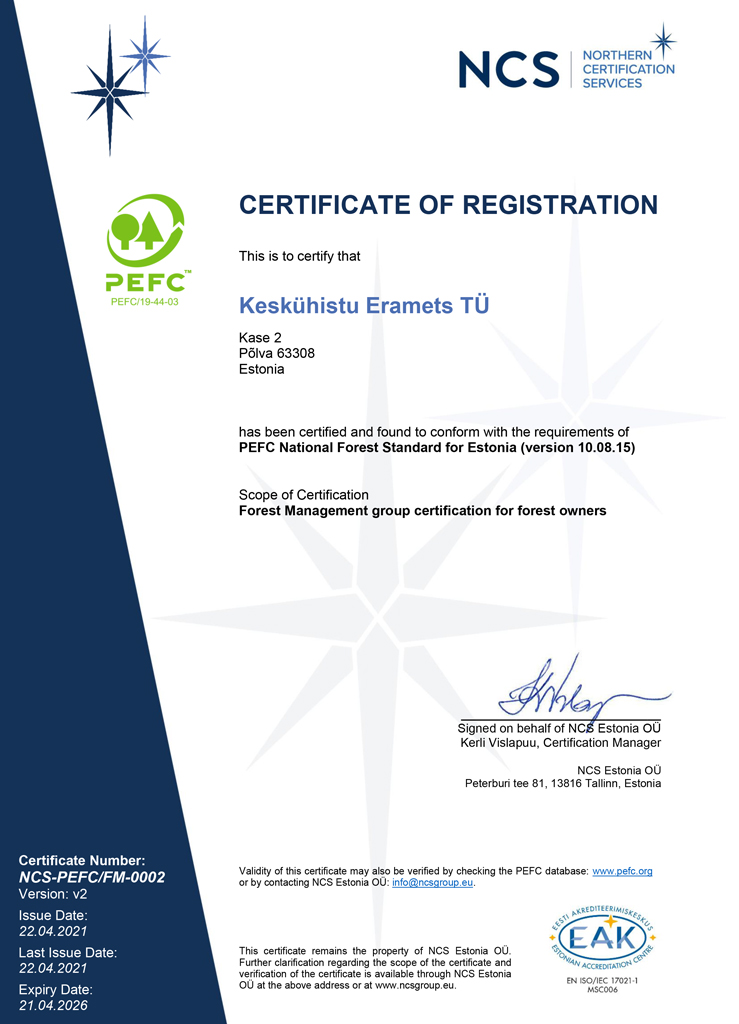 PEFC sertifikaat Metsaühistu